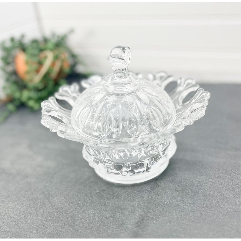 Vintage Glass Lidded Candy Dish - Clear Depression Glass - Crystal Cannister
